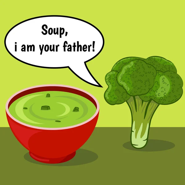 Смешной комикс с брокколи и овощным супом — стоковый вектор