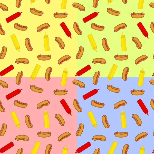 Seamless pattern with hot dogs and bottles — Stock Vector