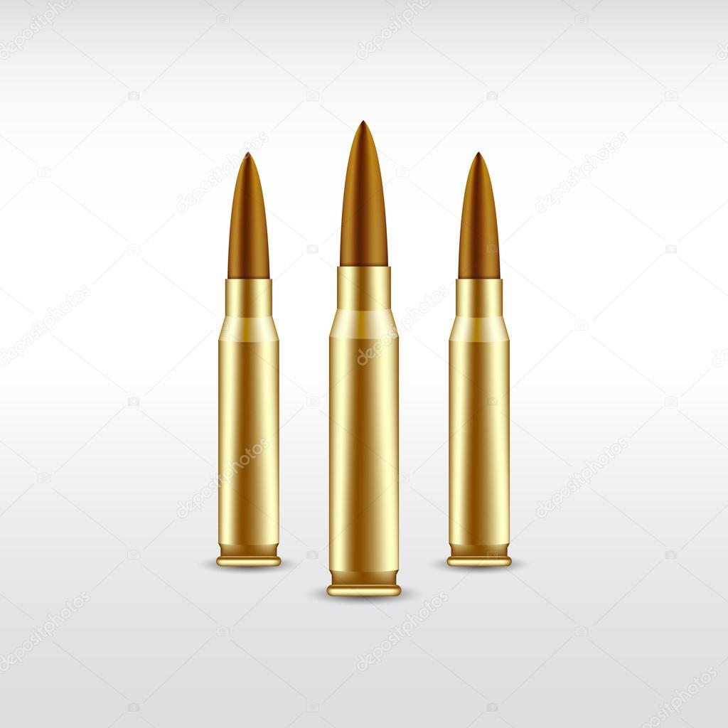 Three realistic bullets on light background