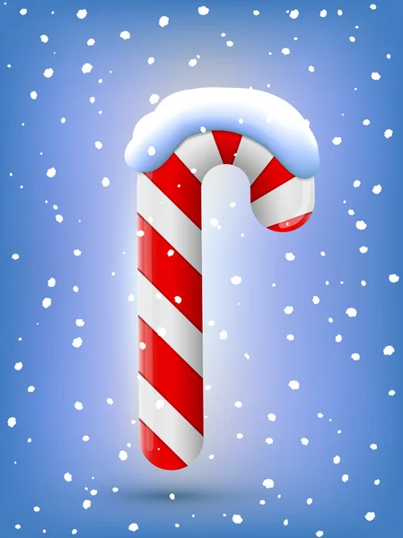 Bastón de caramelo de Navidad y copos de nieve — Vector de stock