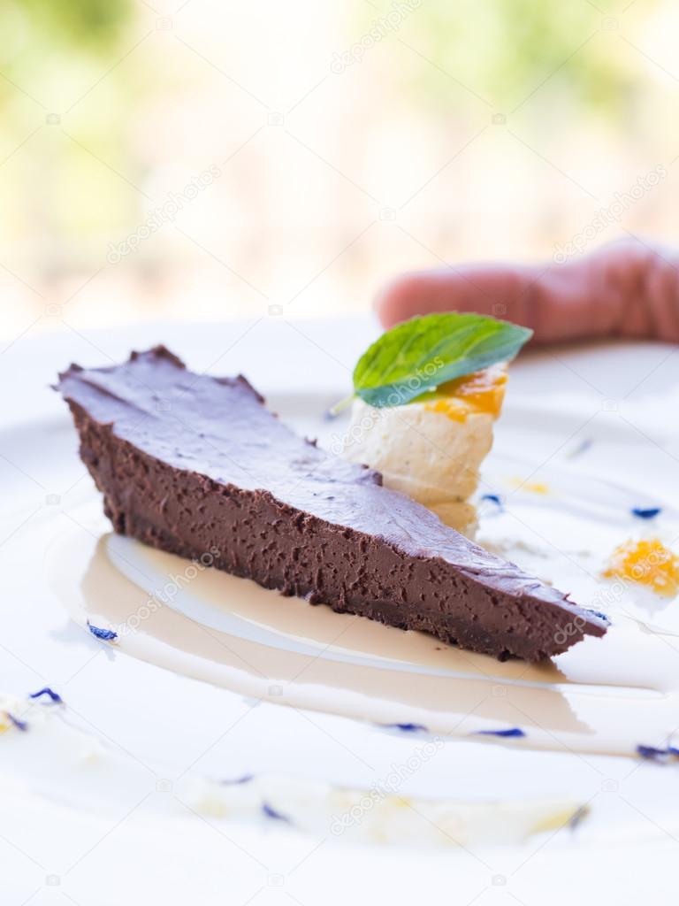 dark chocolate mousse tart.