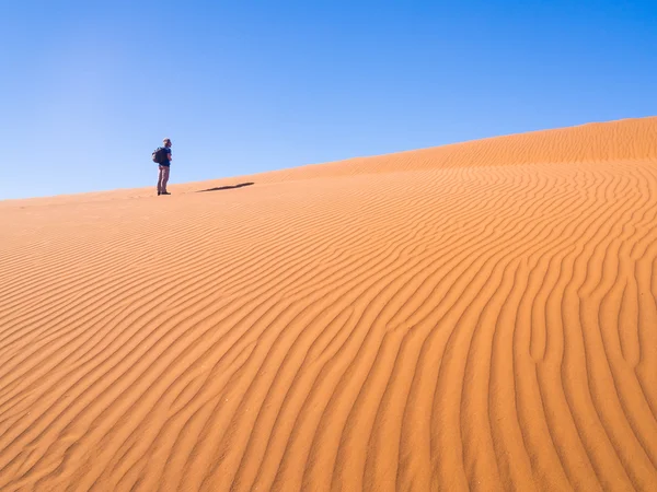 Uomo single che cammina sul deserto del Namib — Foto Stock