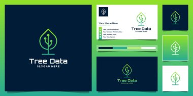 Yaratıcı yaprak ve veri logosu dizayn şablonu. Teknoloji için modern sembol, analitik, veri, kartvizitli dijital.