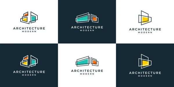 Set Dari Logo Arsitektur Dengan Liner Konsep Logo Desain Real - Stok Vektor