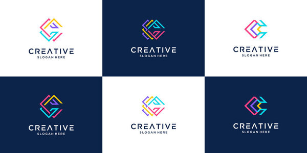 Set of creative initial letter c colorfully logo design collection.