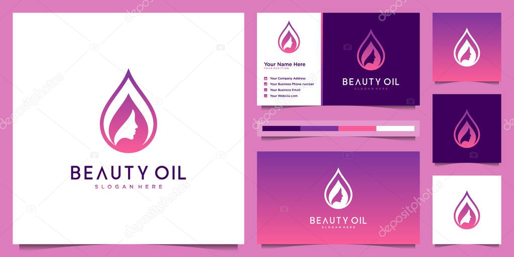 Feminine logo design and business card template. beauty women and oil negative space logo concept.
