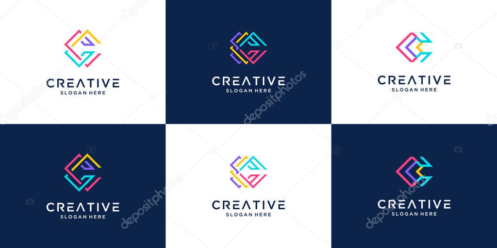 Set of creative initial letter c colorfully logo design collection.