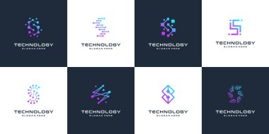 Collection of letter S abstract logo design symbol letter mark technology, dot, computer, data, internet. premium vector.