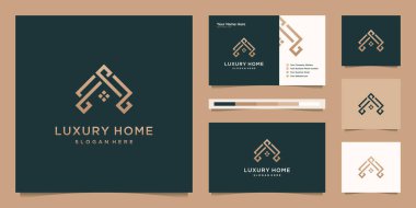 Luxury home line for real estate, building, construction, property. minimal logo design template and business card