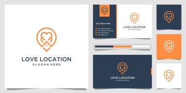 Creative love location combine heart, map and home with concept line art style. logo design and business card