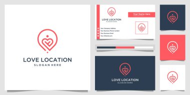 Creative love location logo design concept line art style. combine heart, pin, map and people logo design vector and business card