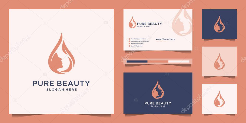 face woman with water drop design logo and business card
