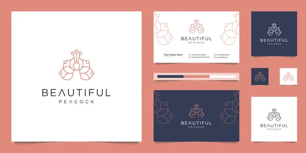 Logo Design Beautiful Peacock Business Card Template Minimalist Luxury Fashion — Stock Vector