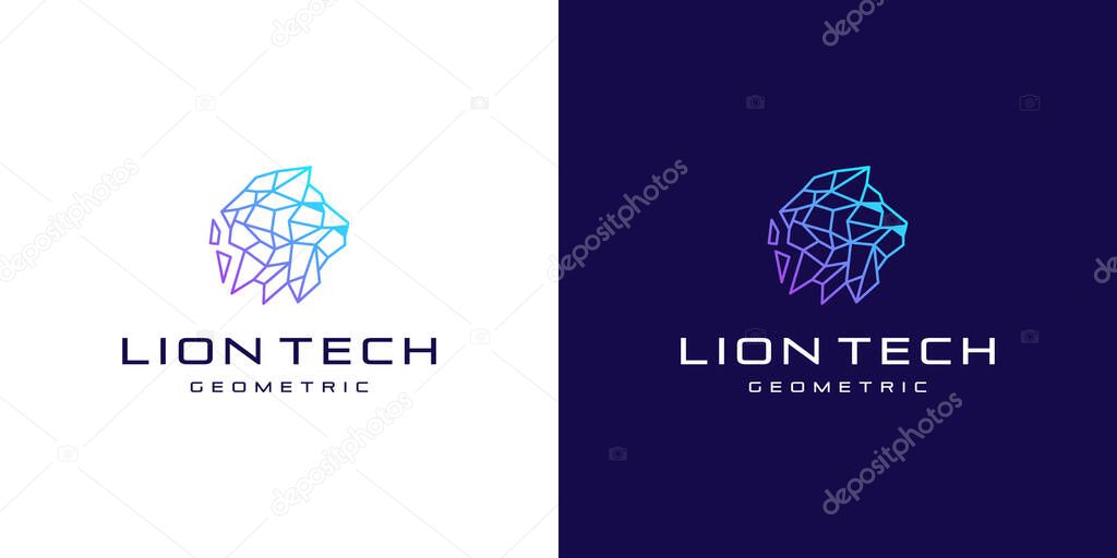 Abstract polygon line lion head technology, logo design vector illustration.