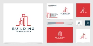 Çizgileri olan tasarım logoları. İnşaat, daire ve mimar. premium logo tasarımı ve kartvizitleri.