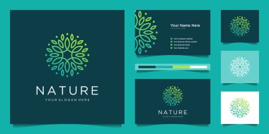 Zarif çiçek logosu gradyan çizgisi sanatı. Güzellik salonları, dekorasyonlar, butikler, spalar, yoga, kozmetik ürünleri ve cilt bakım ürünleri için kullanılabilir. Premium kartvizit vektörü