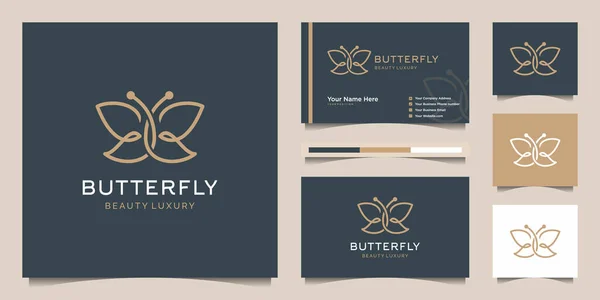 Anfangsbuchstabe Mit Schmetterlingssymbol Minimalistische Linie Kunst Logo Design Und Visitenkarte — Stockvektor