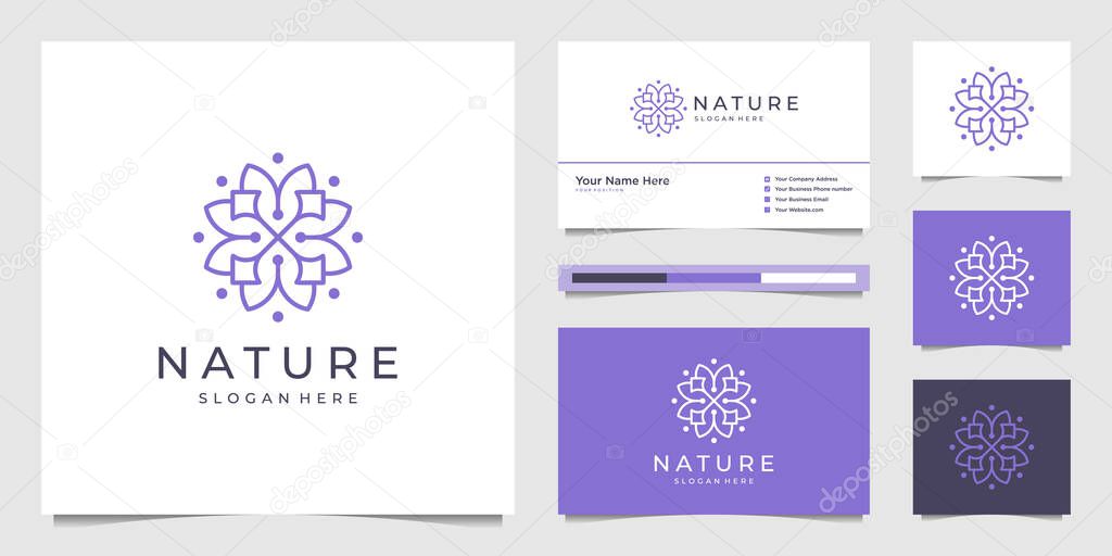 Elegant flower logo design line art. Can be used for beauty salons, decorations, boutiques, spas, yoga, cosmetic and skin care products. premium business card vector