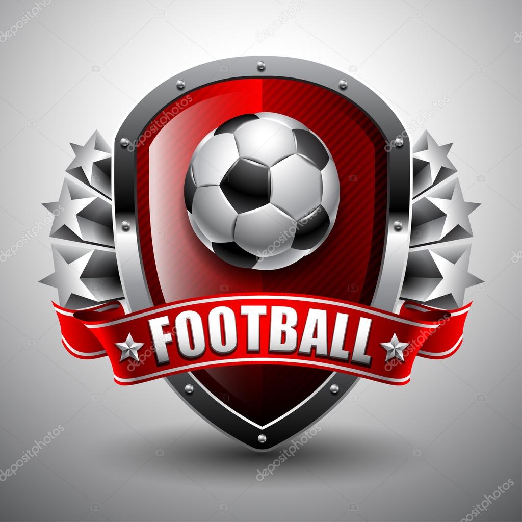 Soccer ball on background of the shield and stars