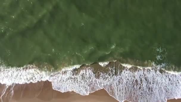 Aerial Footage Beach Sea Waves Run Sandy Beach Smooth Movement — Stock Video