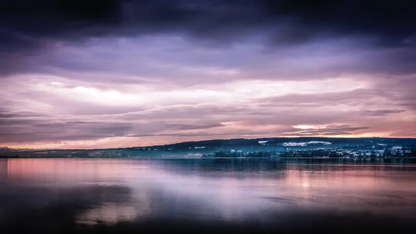 Purple Sunrise Winter Lake View — Stock Photo, Image