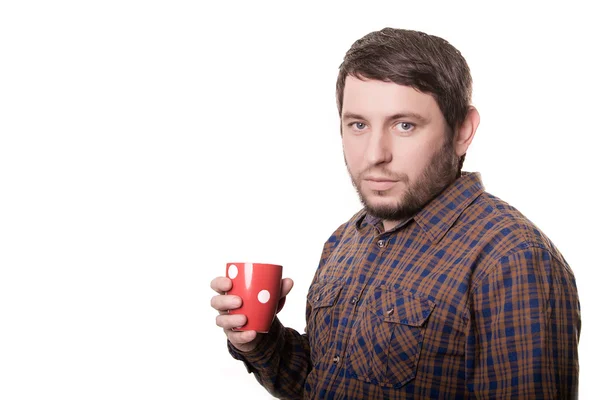 Homme buvant du café isolé sur fond blanc — Photo