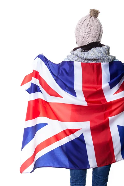 Girl holding a flag of of Great Britain isolated on white — Stock Photo, Image