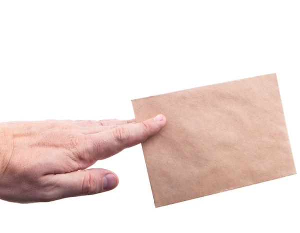 Hand holding envelopes with letters on the white background isol — Stock Photo, Image