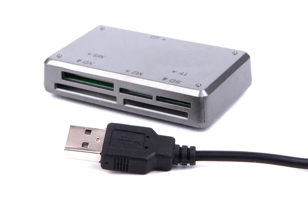 Externo usb cardreader y usb cabel aislado — Foto de Stock