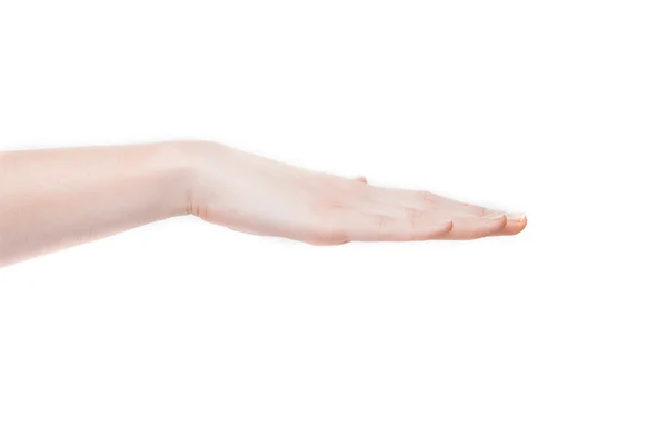 Female hand showing gesture on an isolated white background — Stock Photo, Image