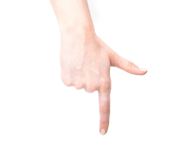 Female hand showing gesture on an isolated white background — Stock Photo, Image