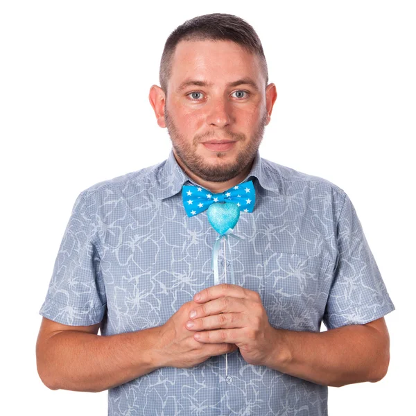 Atractivo hombre adulto con rastrojo en camisa de verano que muestra gesto sobre un fondo blanco aislado —  Fotos de Stock
