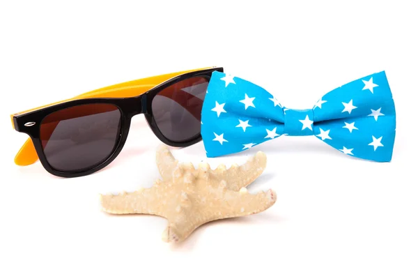 USA American flag on the bow tie, starfish and sunglasses isolated on white background — Stock Photo, Image