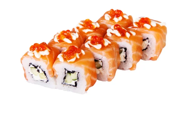 Comida japonesa es fresco y delicioso rollos de sushi maki aislado — Foto de Stock