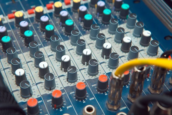 The connectors are connected to the sound mixer sound recordist — Stock Photo, Image