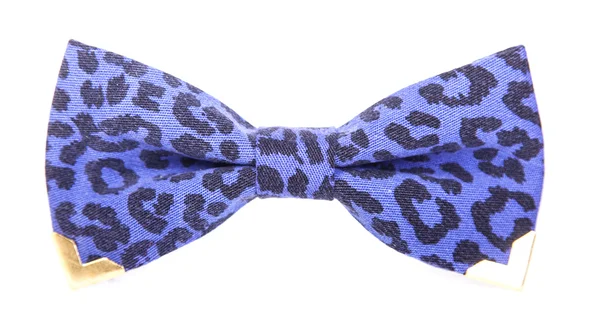 Blue bow tie with leopard skin print on an isolated white background — Stock Photo, Image