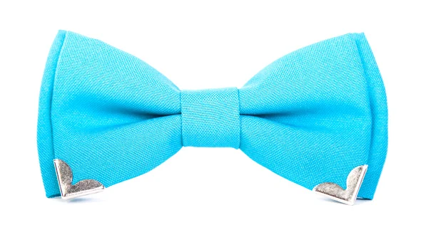 Laço azul gravata com metal insere cores no fundo branco isolado — Fotografia de Stock