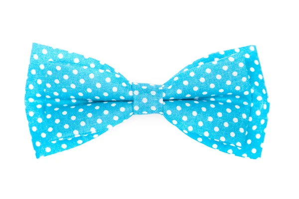 Blauw strikje met witte polka dots op een afgelegen witte achtergrond — Stockfoto