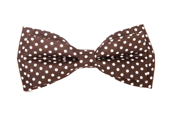 Chocolade-gekleurde bow tie met witte polka dots op een afgelegen witte achtergrond — Stockfoto