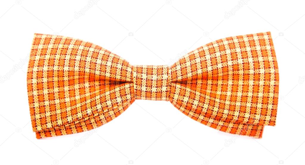 Orange bow tie with white stripes on an isolated white background