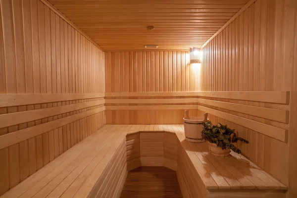 Sauna finlandese con legno Foto Stock