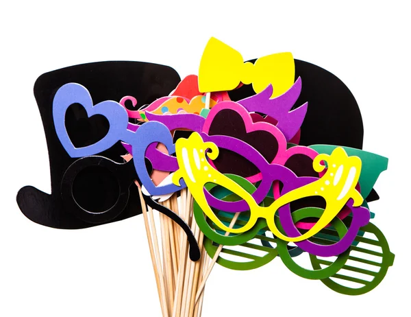 Set anniversaire et fête - lunettes, chapeaux, couronnes, masques, lèvres, moustaches — Photo