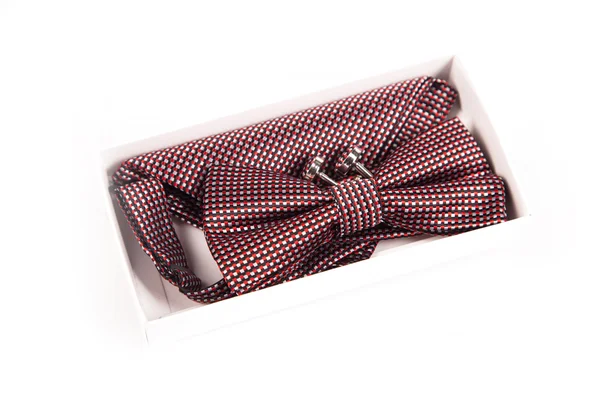 Bow tie, handkerchief and cufflinks. Wedding accessories groom. — Stock Photo, Image