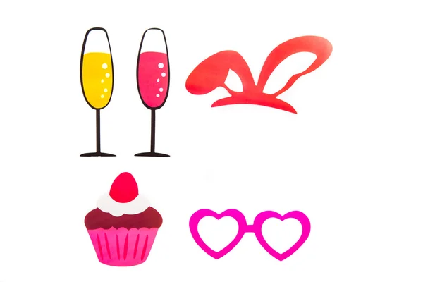 Photobooth Birthday and Party Set - glasses, hats, crowns, masks, lips, mustaches — Stock Photo, Image