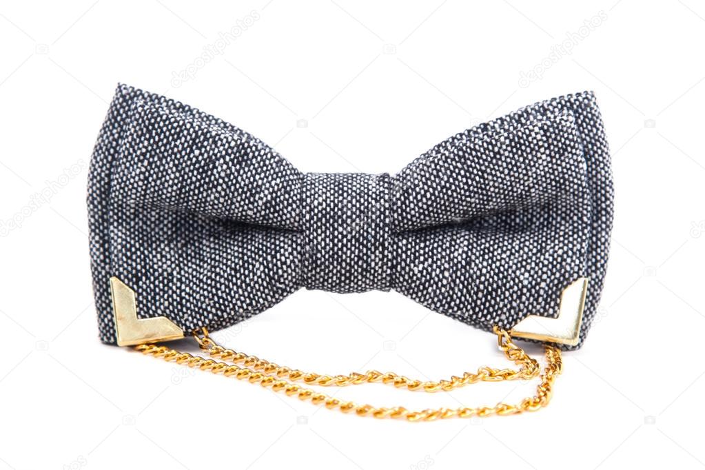 glamorous gray with a gold chain bow tie isolated on white background