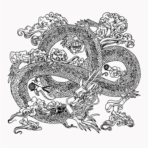 Dragon chinois avec sushi — Image vectorielle