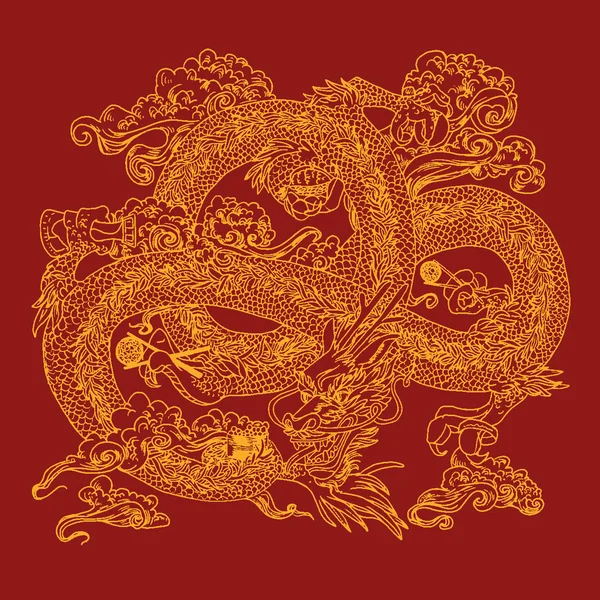 Dragon chinois avec sushi — Image vectorielle