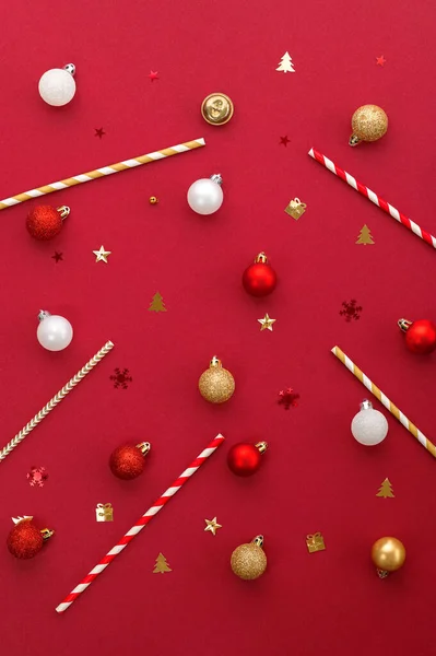 Christmas Balls Decorations Burgundy Background Pattern — Stock Photo, Image