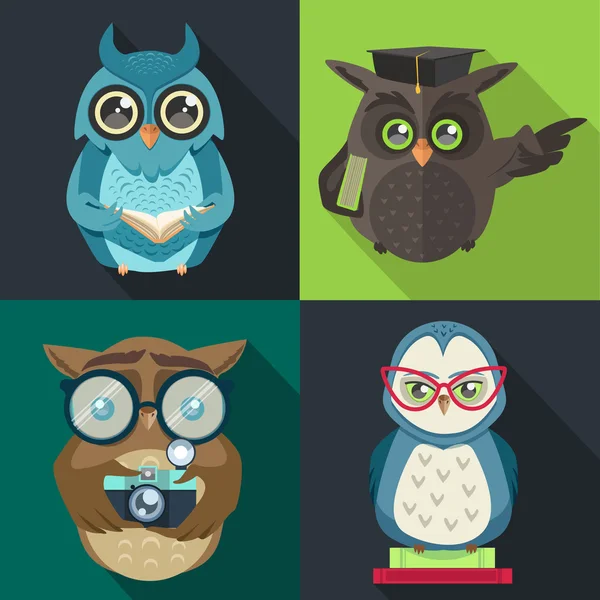 Set owl with book — Stock Vector