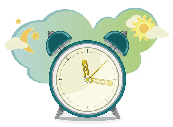 Reloj despertador con sol y luna — Vector de stock